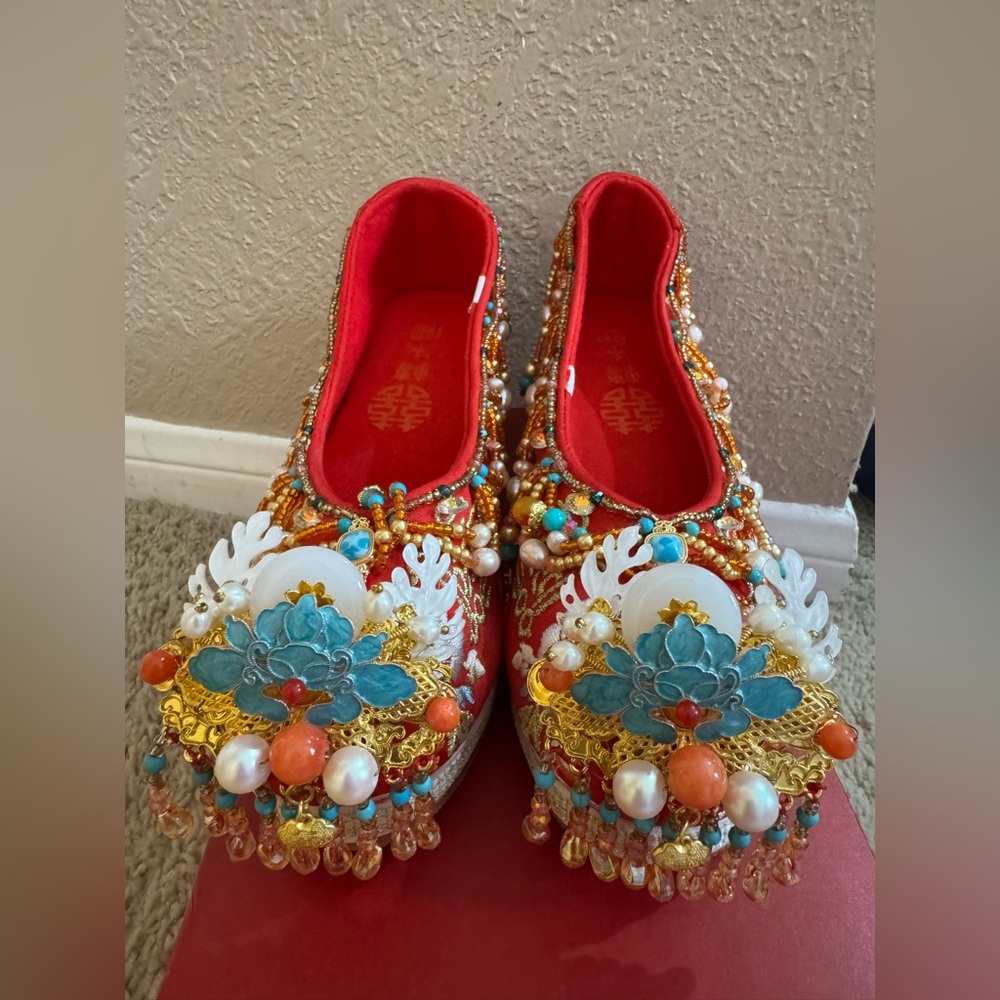 Embellished Red and Gold Flats